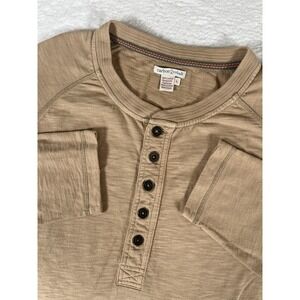 Carbon 2 Cobalt Long Sleeve Henley T-Shirt Tan Sand Casual Cotton Men's Size L